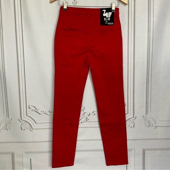 Sandrine Rose FREE PEOPLE Skinny Jeans Blood Red Cotton & Elastane Denim Sz 26 - Picture 5 of 8